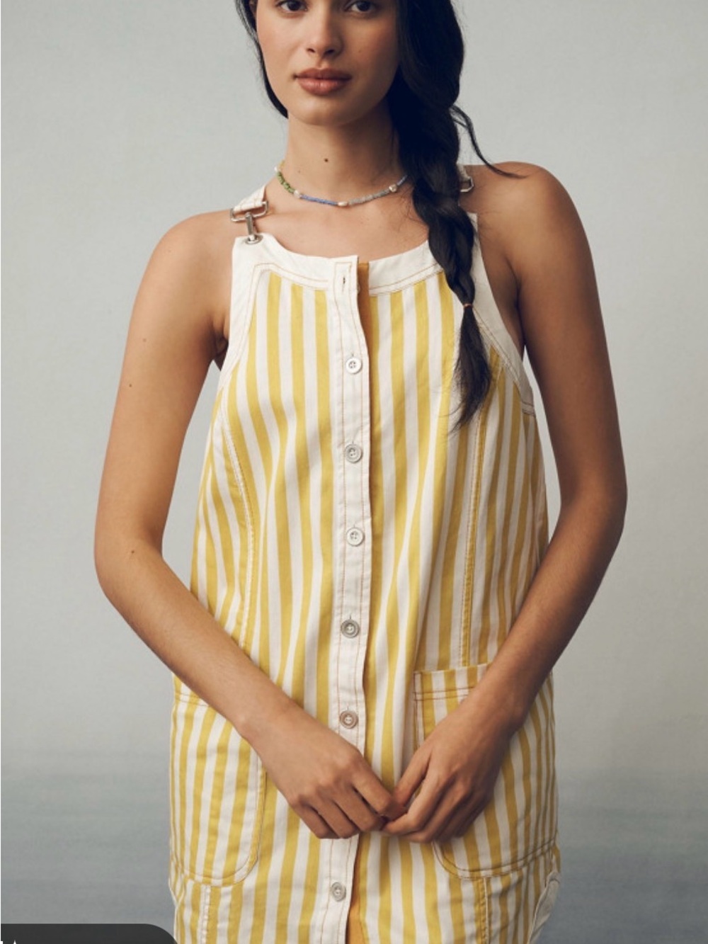 Maeve Striped Yellow & White Button Front Pinafore Dress XS